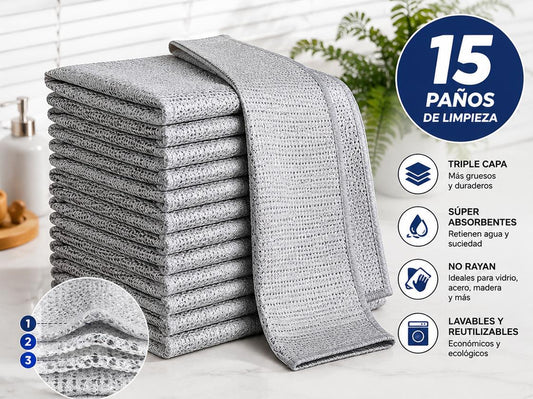 Paño de malla de acero inoxidable antiarañazos 15 UNIDADES