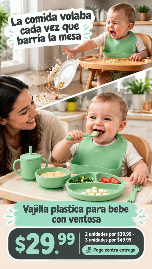Vajilla plastica para bebe con ventosa